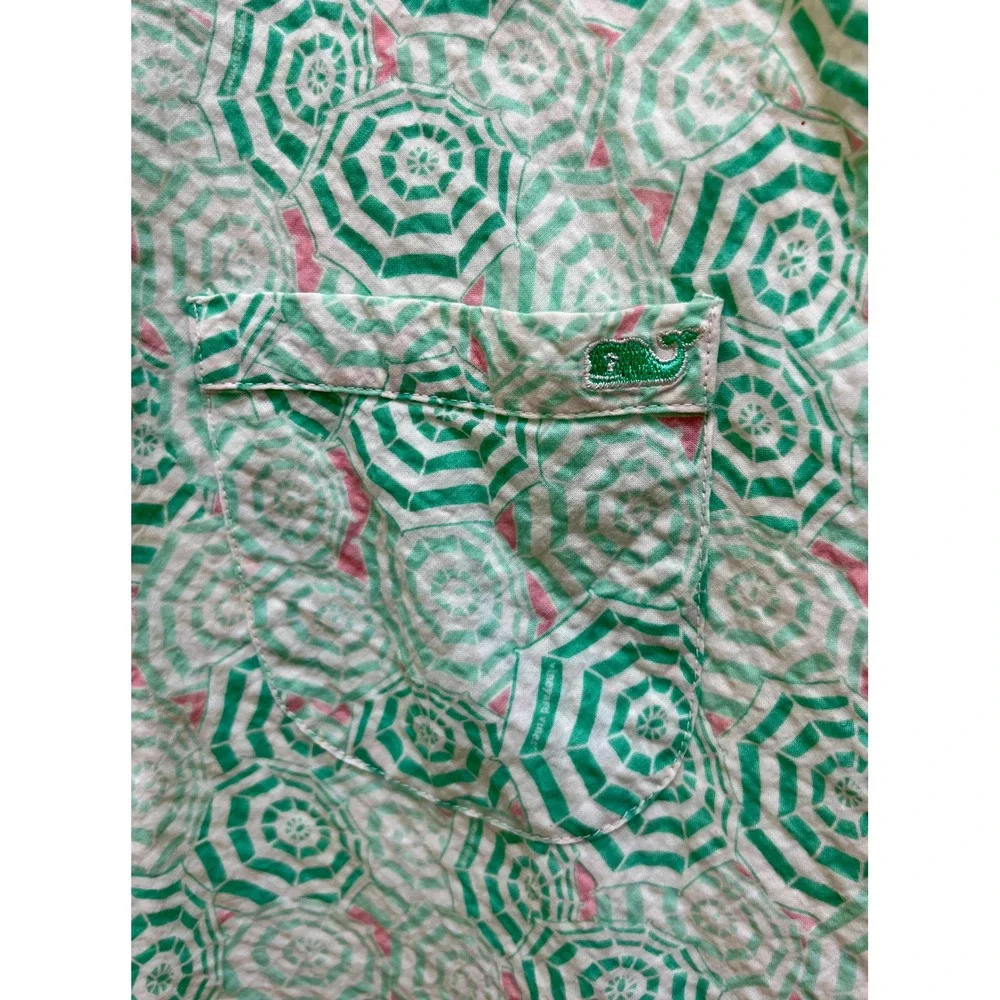 Vineyard Vines Dress Girl's 7 Green Beach Umbrella Seersucker Shift Sleeveless